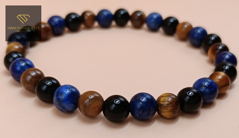 Bransoletka handmade z lapis lazuli, onyksu i tygrysiego oka - kamienie naturalne