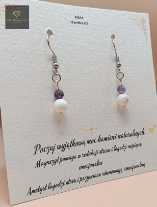 Kolczyki z kamieni naturalnych - ametyst i magnezyt