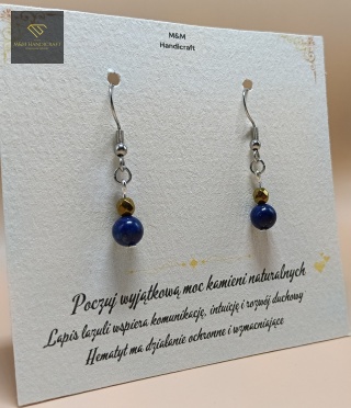 Kolczyki z kamieni naturalnych - hematyt i lapis lazuli