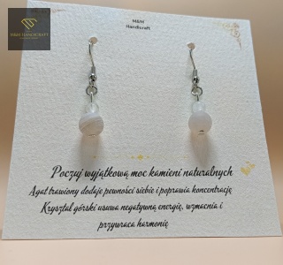 Kolczyki z kamieni naturalnych - kryształ górski i agat trawiony