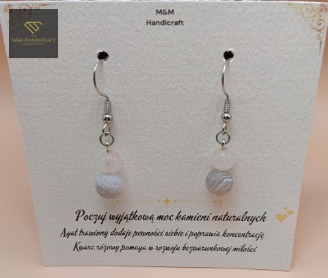 kolczyki-z-kamieni-naturalnych-agat-trawiony-i-kwarc-różowy-bigle-stal-chirurgiczna-handmade-zbliżenie-na-kamienie