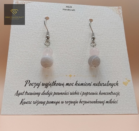 kolczyki-z-kamieni-naturalnych-agat-trawiony-i-kwarc-różowy-bigle-stal-chirurgiczna-handmade
