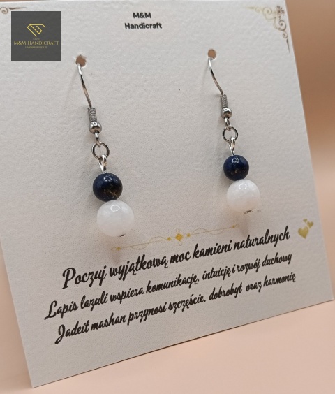 Zestaw biżuterii handmade – bransoletka i kolczyki z lapis lazuli i jadeitu mashan