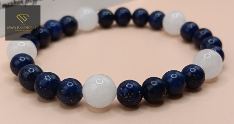 Zestaw biżuterii handmade – bransoletka i kolczyki z lapis lazuli i jadeitu mashan