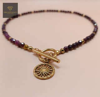 Choker z kamieni naturalnych rubin klasa A i hematyt - biżuteria handmade