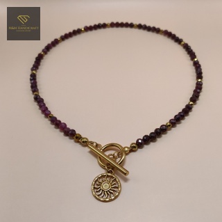 Choker z kamieni naturalnych rubin klasa A i hematyt - biżuteria handmade