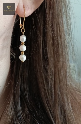 Elegancki zestaw biżuterii z pereł naturalnych i hematytu złotego - naszyjnik, bransoletka, kolczyki handmade