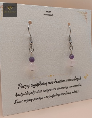 Kolczyki z kamieni naturalnych - ametyst i kwarc różowy