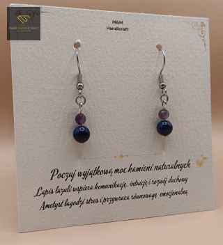 Kolczyki z kamieni naturalnych - ametyst i lapis lazuli