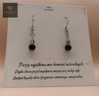 Kolczyki z kamieni naturalnych - ametyst i onyks