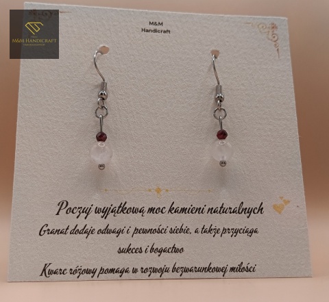 kolczyki-z-kamieni-naturalnych-granat-i-kwarc-różowy-bigle-stal-chirurgiczna-handmade