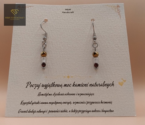 kolczyki-z-kamieni-naturalnych-hematyt-granat-i-kryształ-górski-bigle-stal-chirurgiczna-handmade