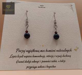 Kolczyki z kamieni naturalnych - granat i lapis lazuli