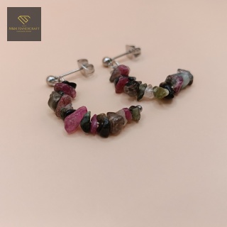 Kolczyki z turmalinu multicolor - półokrągłe kolczyki handmade z kamieni naturalnych