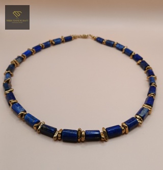 Luksusowy naszyjnik z lapis lazuli i hematytu - biżuteria handmade z kamieni naturalnych