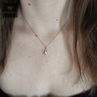 Srebrny naszyjnik z koniczynką ze stali chirurgicznej 316L - ręcznie robiona biżuteria 40 cm + 5 cm