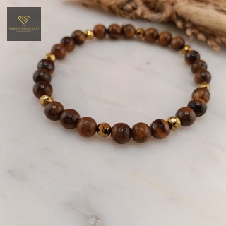 Bransoletka z Kamieni Naturalnych Tygrysie Oko i Hematyt Handmade