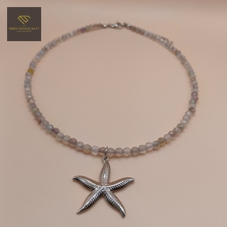 Letni naszyjnik choker z fasetowanego agatu z rozgwiazdą ze stali chirurgicznej