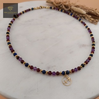 Naszyjnik dla Zodiakalnego Strzelca z Kamieni Naturalnych Lapis Lazuli, Ametyst, Granat
