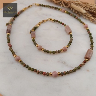 Zestaw Biżuterii W Objęciach Jesieni z Kamieni Naturalnych Choker i Bransoletka
