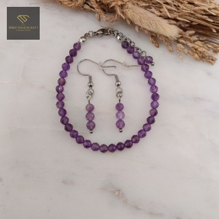 Zestaw Biżuterii Ukojenie z Ametystu Bransoletka i Kolczyki Handmade