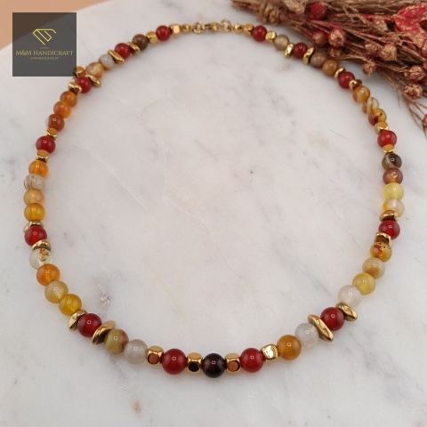 naszyjnik-Jesienny-Las-z-kamieni-naturalnych-agat-bursztynowy-agat-karneol-hematyt-handmade
